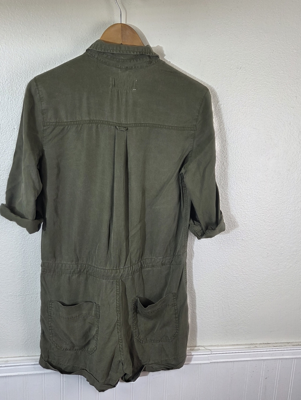 Pistola Olive Green Tencel Utility Romper Womens Small Button Front Drawstring - Picture 6 of 15